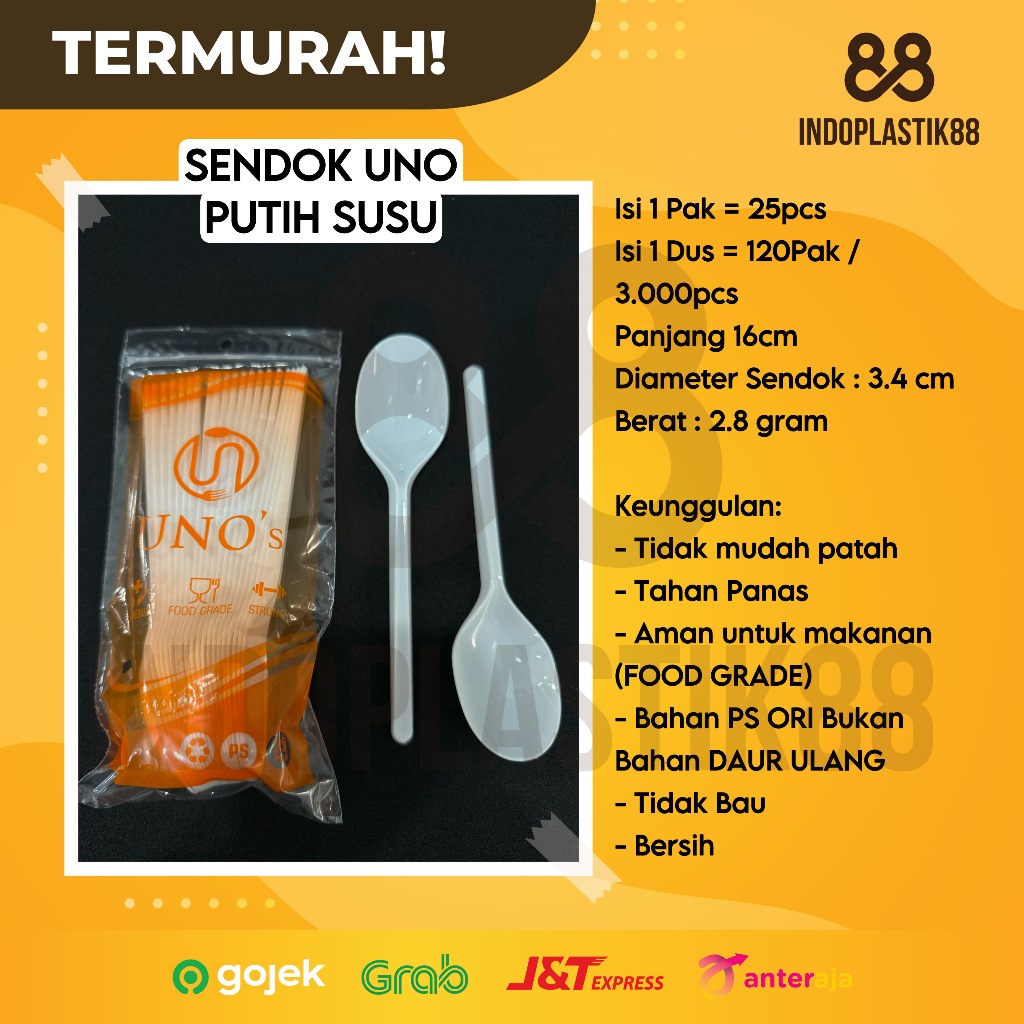SENDOK Makan Plastik putih susu "UNO" /Sendok Makan Putih susu / Sendok makan plastik "UNO"