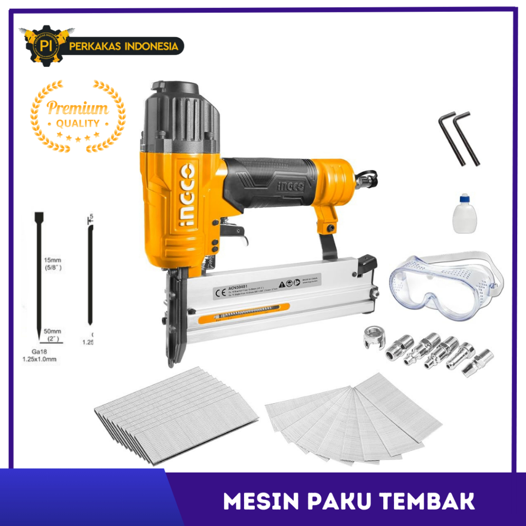 Mesin Paku Tembak F50 INGCO ACN50401 2in1 Air Brad Nailer Stapler Staple Gun FULL SAFETY Alat Paku S
