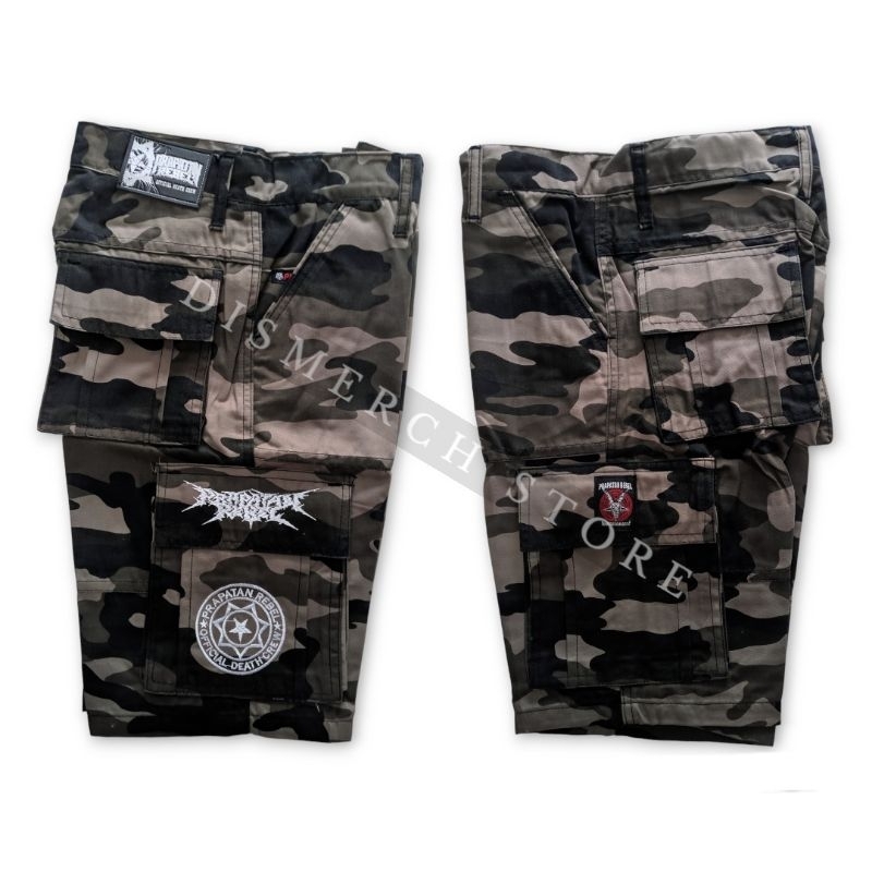 Prapatan Rebel | Celana Pendek Cargo Size M (30) Doreng Bordir Metal Logo Putih