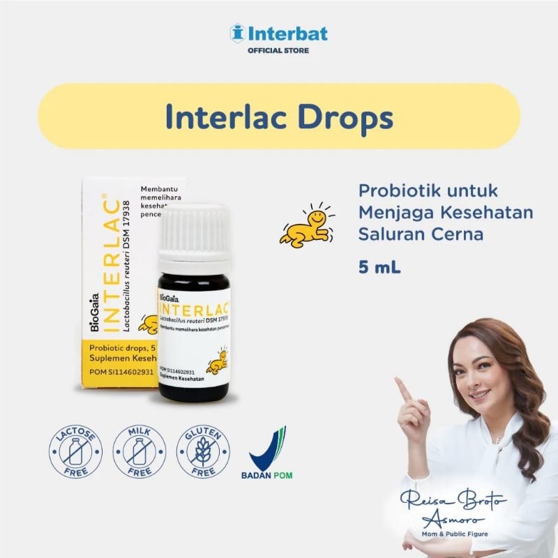 INTERLAC PROBIOTIC DROP 5ML BIOGAIA - PROBIOTIK MENJAGA KESEHATAN SALURAN PENCERNAAN BAYI ANAK SEMBE