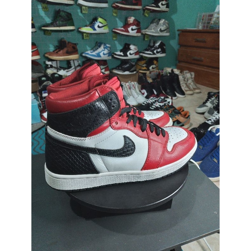 AJ1 High Snake Satin Red White Black