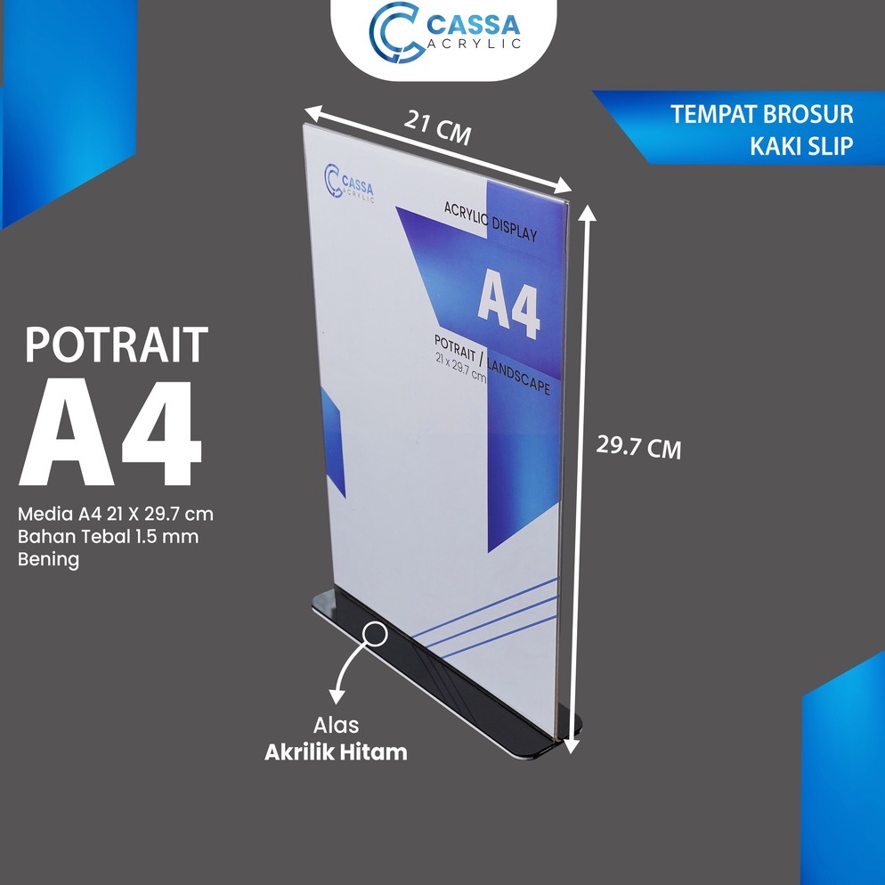 

KODE W9R CASSAAKRILIK TEMPAT BROSUR A4 ALAS HITAM TENT HOLDER TENT CARD NOMOR MEJA VERTIKAL