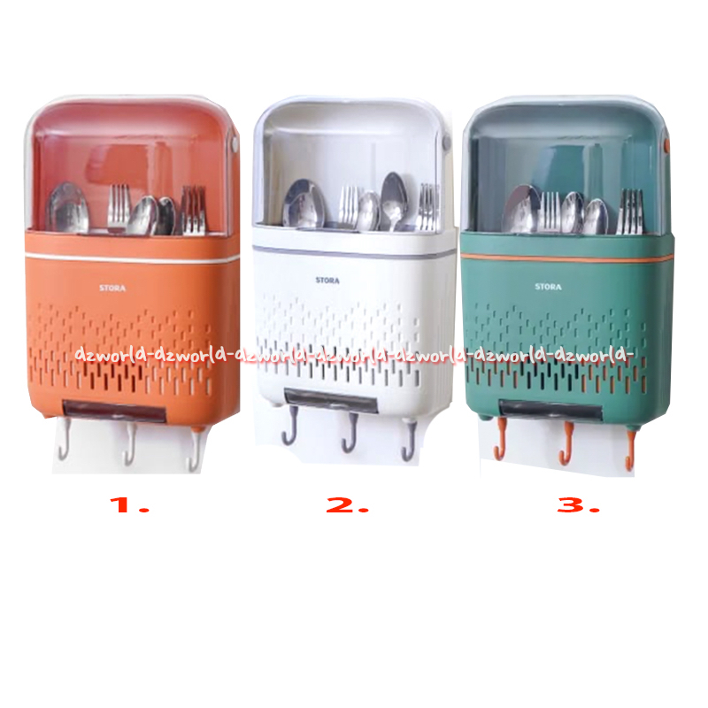 Stora Cutlery Holder Tempat Alat Makan Sendok Makan Set Dengan Tutup Dan Gantungan Bawah Hanging Ora