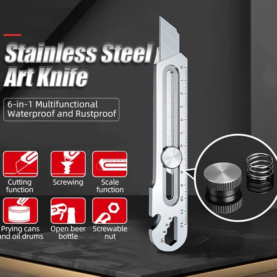 

KODE L9S 6in1 Pisau Cutter 18mm multifungsi baja cuter besi stainless besar 5pc mata pisau cutter pisau pemotong kertas