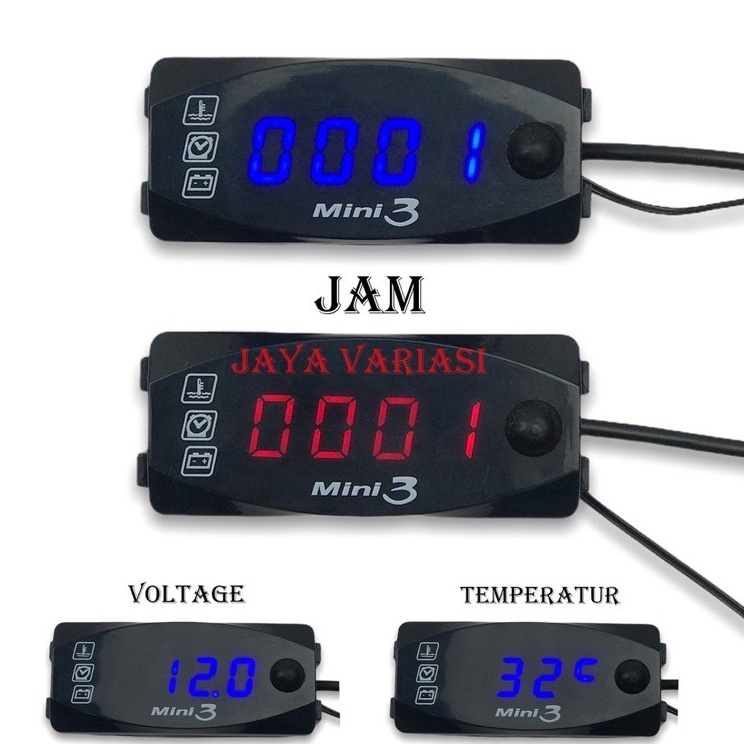 WsU Voltmeter Aki 3 in 1 plus jam dan suhu waterproof voltmeter aki