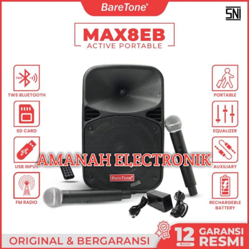 Speaker Portable Baretone Max08eb Original Speaker 8inch Bluetooth