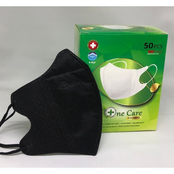 Duckbill OneCare HItam 4ply Masker Dewasa EMBOS One Care Earloop Premium 50Pcs Produk Lokal
