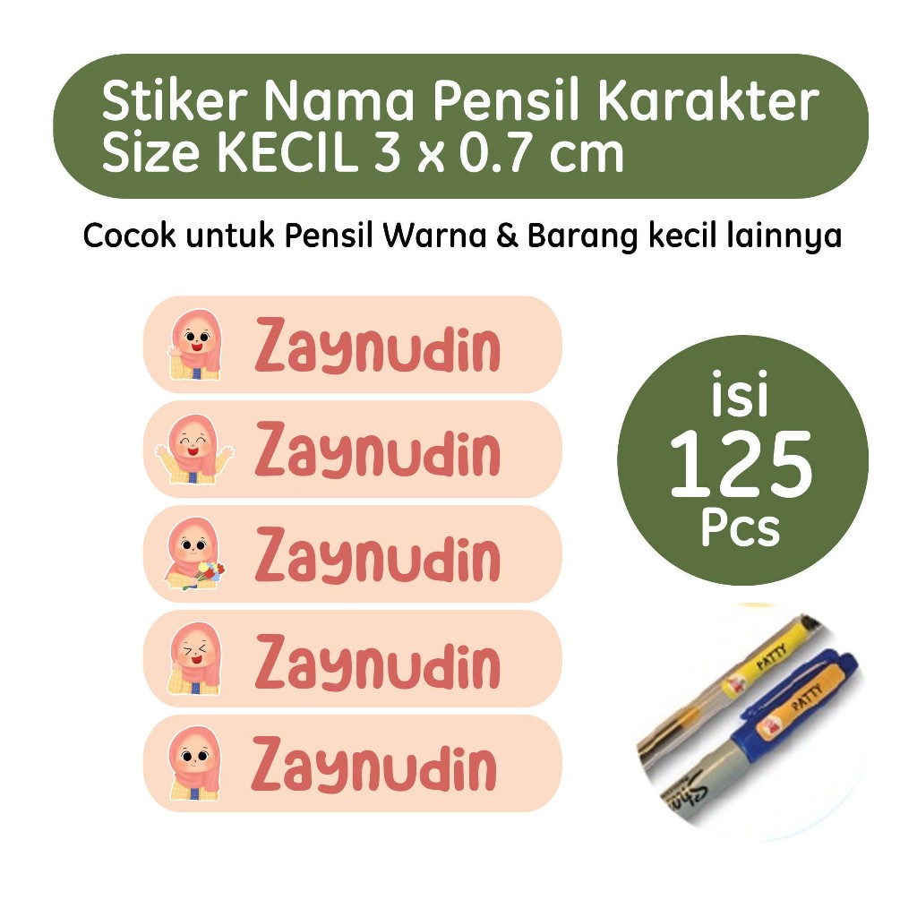 

125 PCS Stiker Label Nama Custom Ukuran Kecil / Stiker Pensil Part 02