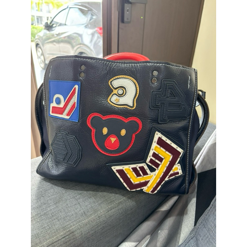 Tas Coach Varsity Patch Rogue Leather Bag Navy Preloved