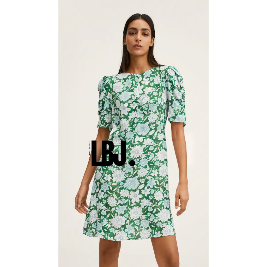 MANGO ORIGINAL - DRESS MANGO BUNGA HIJAU SIZE XS (PRELOVED)