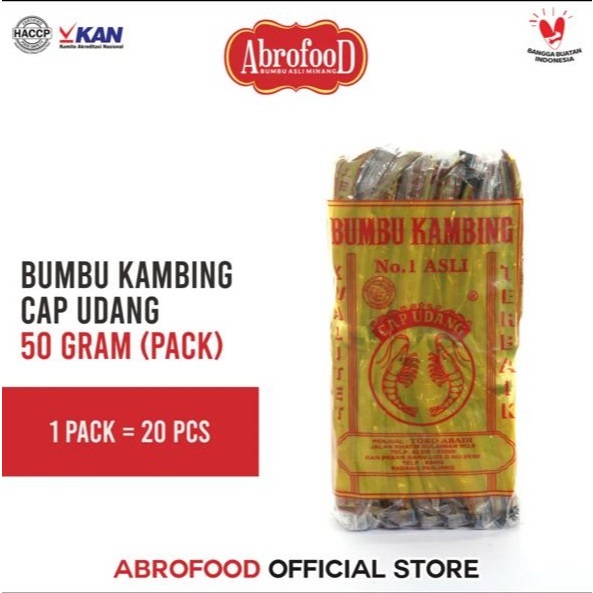 

BUMBU PEMASAK KAMBING CAP UDANG 50GR PACK (ISI 20PCS)