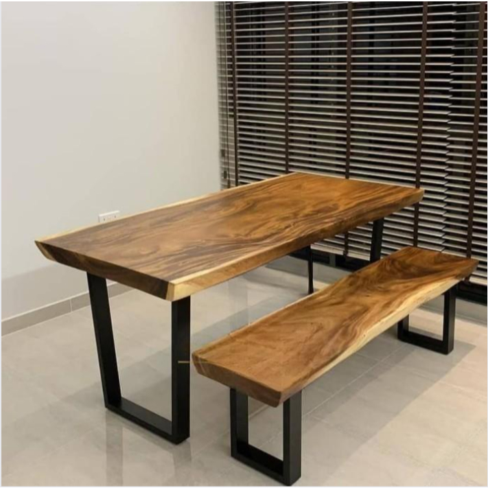 Meja Makan Papan Kayu Alami | Meja Makan Outdoor | Mebel Jepara| Mebel Jepara