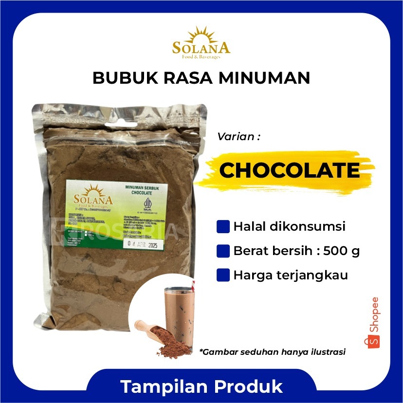 

Bubuk Rasa CHOCOLATE Serbuk Minuman Coklat Merk SOLANA Aneka Premium Kekinian