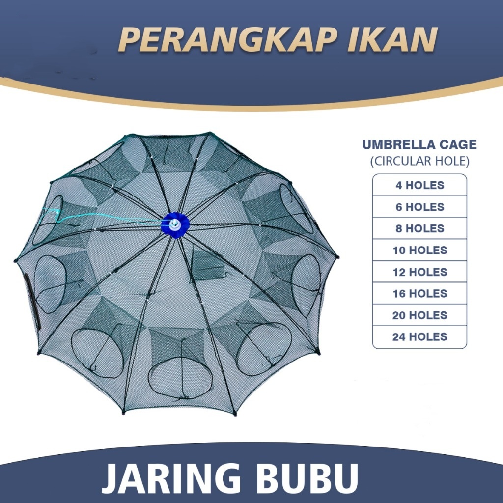 Perangkap jaring ikan / Bubu Ikan payung , jaring buka tutup 4 6 8 10 12 16 20 lubang