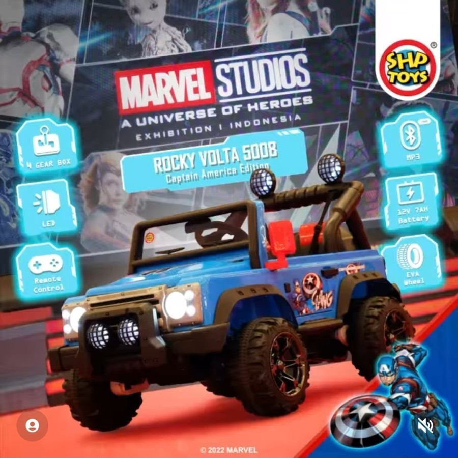 mainan mobil aki anak ROCKY MARVEL VOLTA 5008 SHP TOYS LICENSED maenan jeep jip mobilan 12v remote c