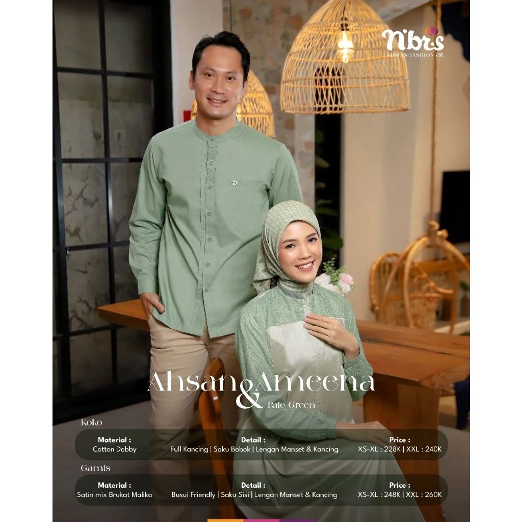 GAMIS KOKO COUPLE NIBRAS AMEENA AHSAN PALE GREEN / KOKO LENGAN PANJANG DRESS BUSUI / NIBRAS TERBARU 