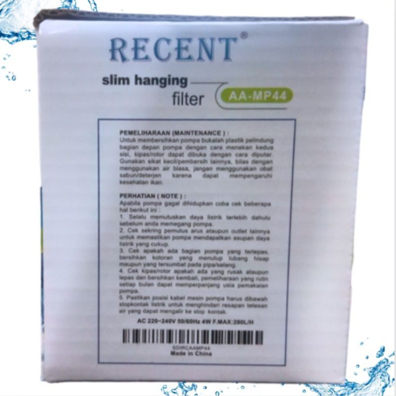 RECENT AA MP 44 POMPA AQUARIUM SLIM HANGING FILTER