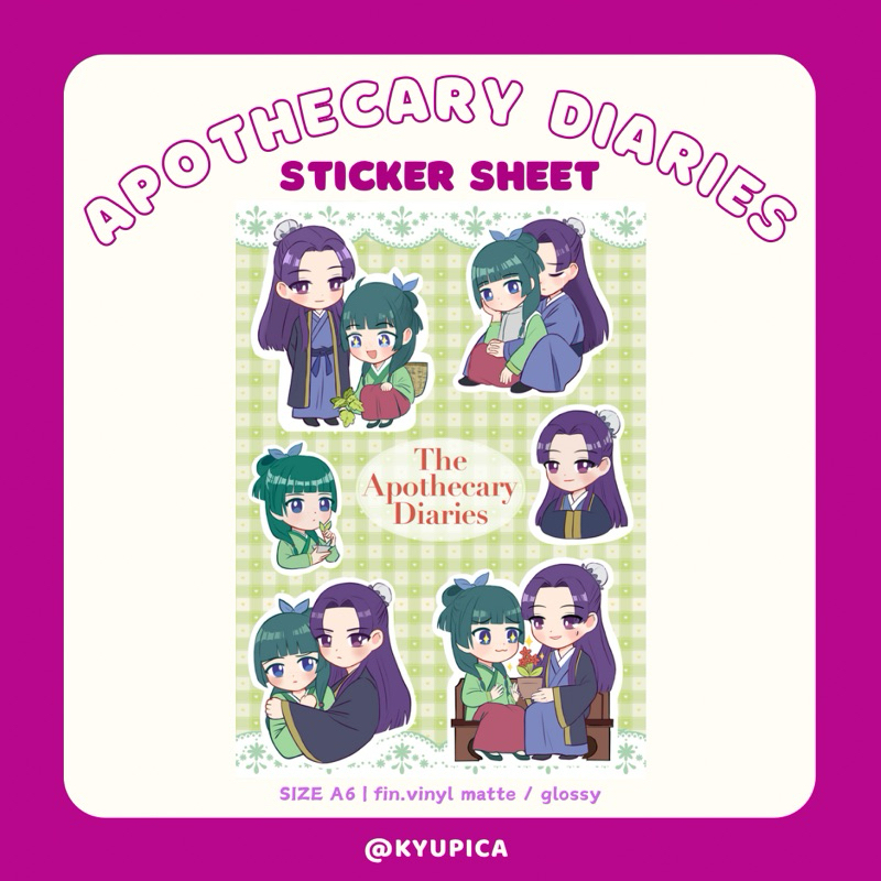 

Apothecary Diaries Jinshi and Mao mao A6 Sticker Sheet | art by kyupica