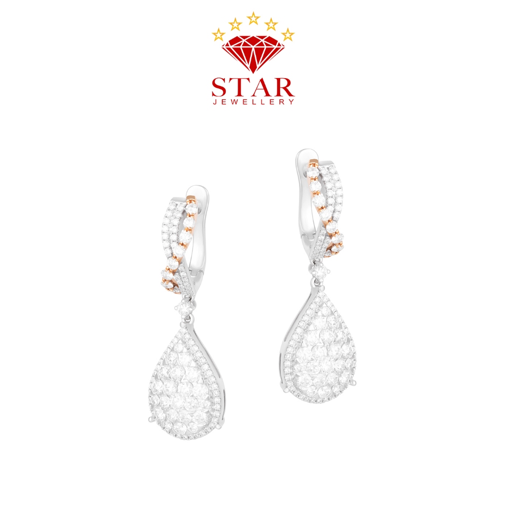 Anting Berlian Wanita Gantung Pearshape Asli Star Jewellery LPER904438