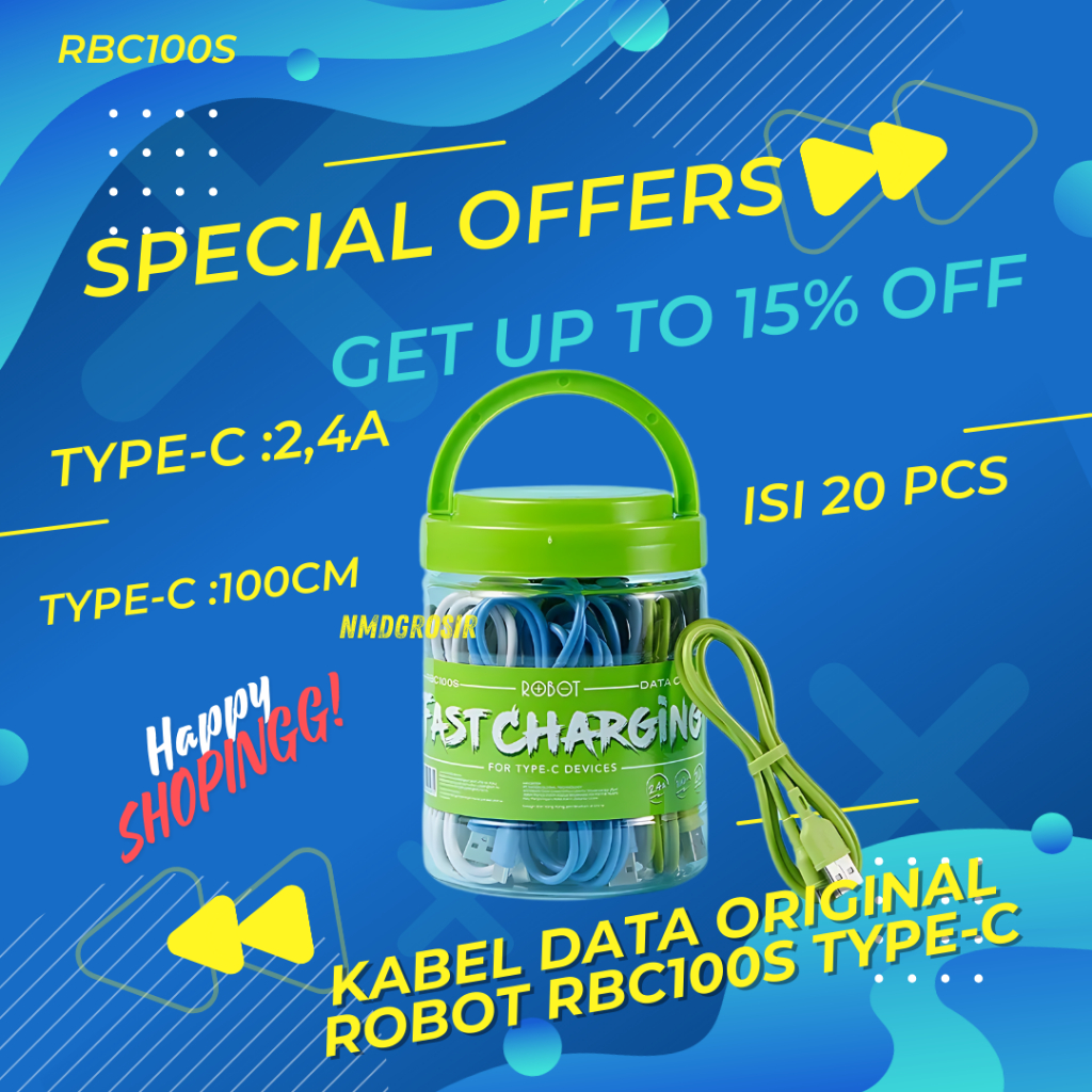 KABEL DATA ROBOT TOPLESAN FAST CHARGING KABEL BULAT 1TOPLES ISI 20 PCS RBC100S 100CM //KABEL ROBOT U