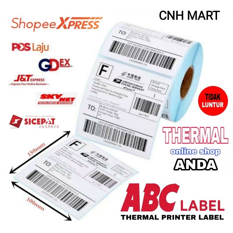 

Label Kertas Stiker Thermal 100 x 150 MM Isi 500 Lembar - Stiker Thermal Resi - Merk ABC