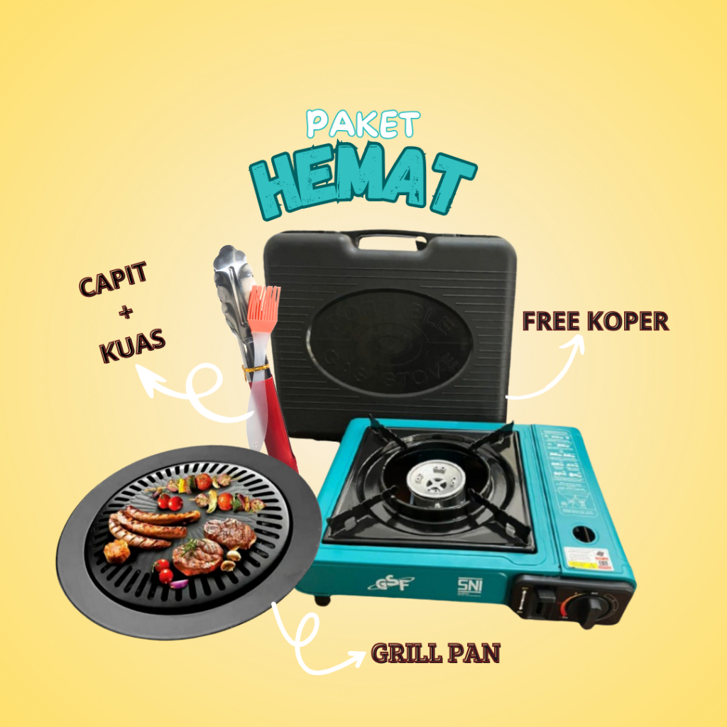 Paket Bundling Hemat BBQ Grill 4in1 Free Kompor / Paket Grill dan Kompor Wajan Pemanggang Set