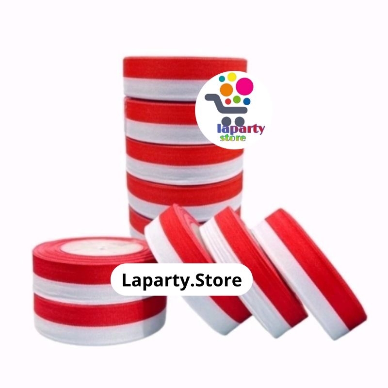 

( 1 SLOT isi 10 roll ) Pita Satin Merah Putih 1 Inch / Pita Merah Putih 2,5Cm