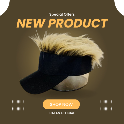 Topi Golf Pria Rambut Palsu Warna Hitam Cream atau Topi Unik