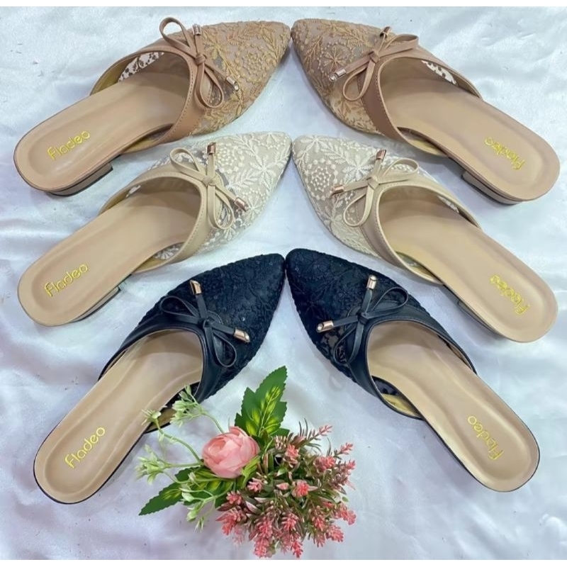 FLADEO HEELS  sandal bustong wanita brukat hak 3 cm