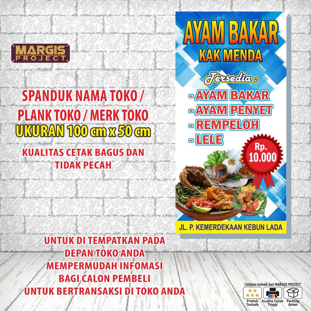 COD SPANDUK AYAM BAKAR, AYAM GEPREK, AYAM PENYET II Uk. 100x50cm (Bisa Request Desain)