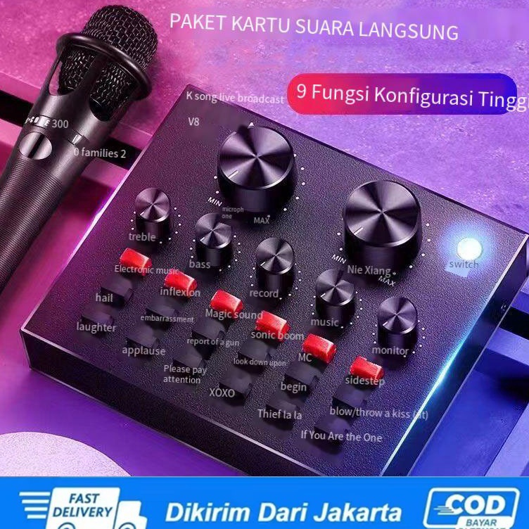 COD Soundcard V8 Kartu Suara Siaran Langsung Set Lengkap Kartu Suara Set Ponsel Bernyanyi Pengubah S
