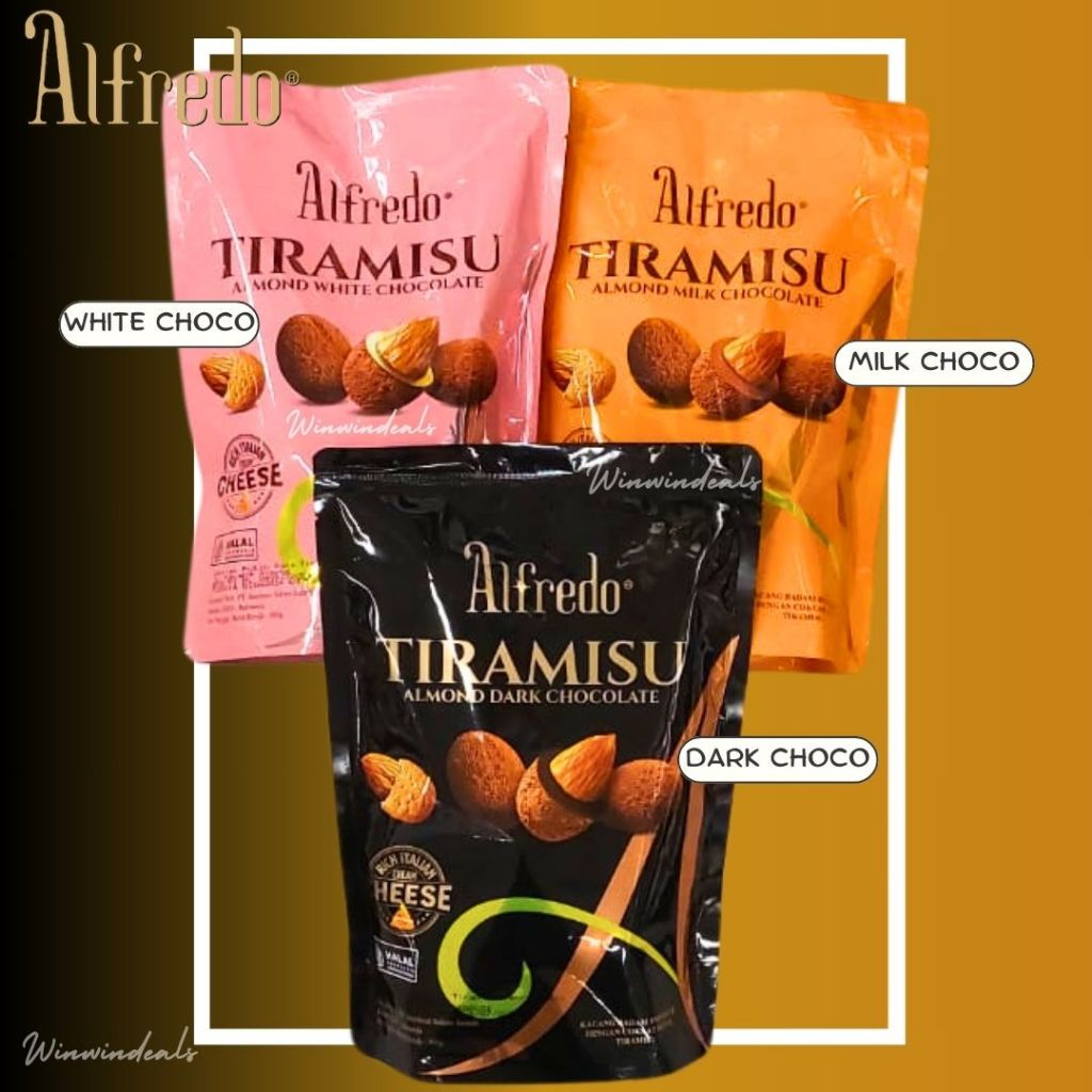 ALFREDO Tiramisu Almond Milk Chocolate / Almond Dark Chocolate / Almond White Chocolate Cokelat Tira