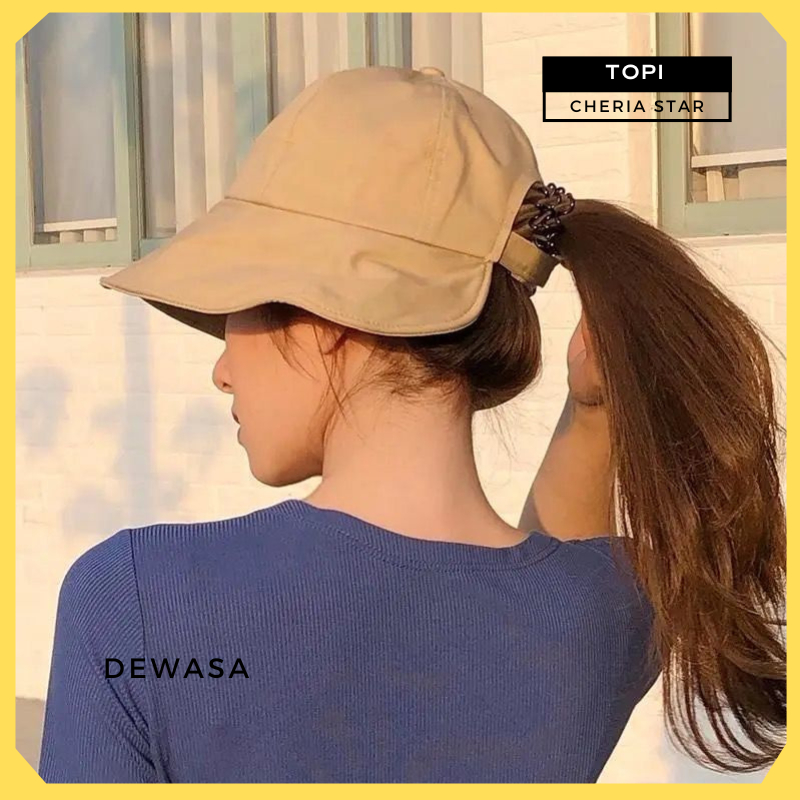 Topi Pantai Wanita Dewasa Korea Visor Kebun Cap Cewek Polos Lebar Perempuan Jepang Musim Panas 43a