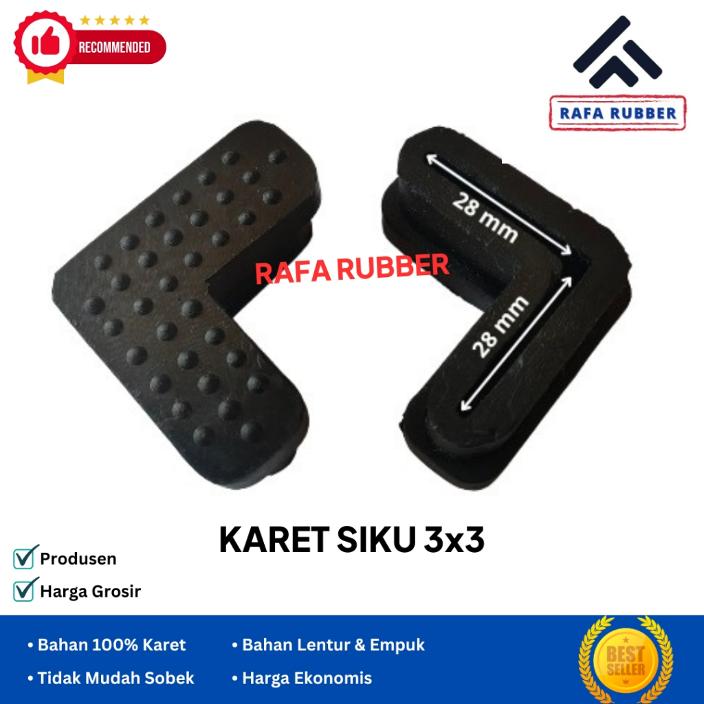KARET KAKI SIKU 3X3 TEBAL KARET ALAS KAKI KURSI MEJA RAK BESI SIKU
