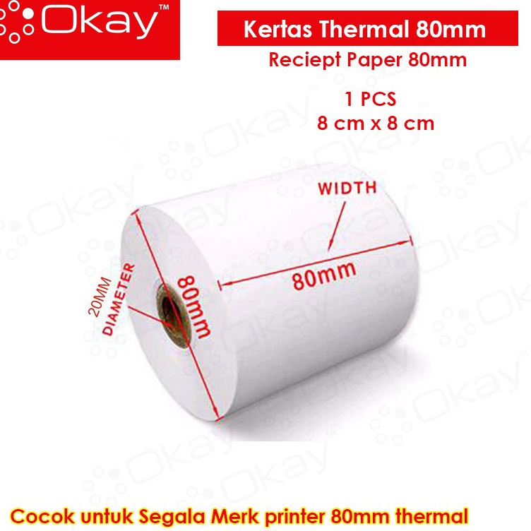 Okay Kes Thermal Kasir Struk Paper Roll 8x8 mm POS Receipt Printer kasir bensin tol pembayaran