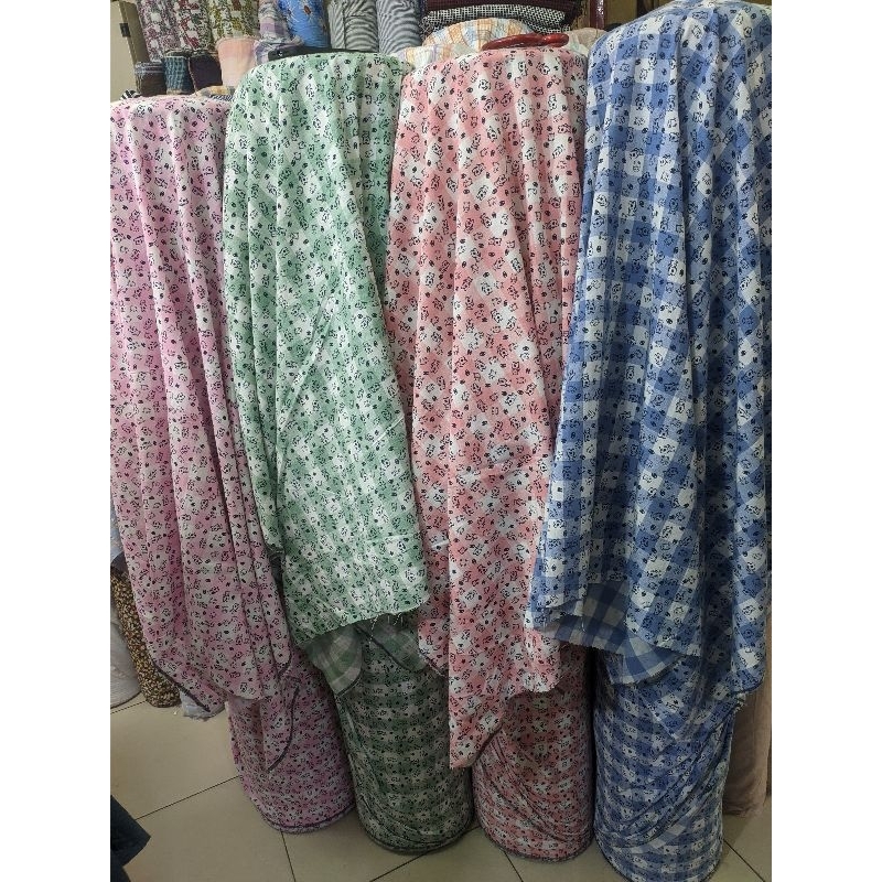 bahan kain katun linen motif kotak animals / kain linen / linen