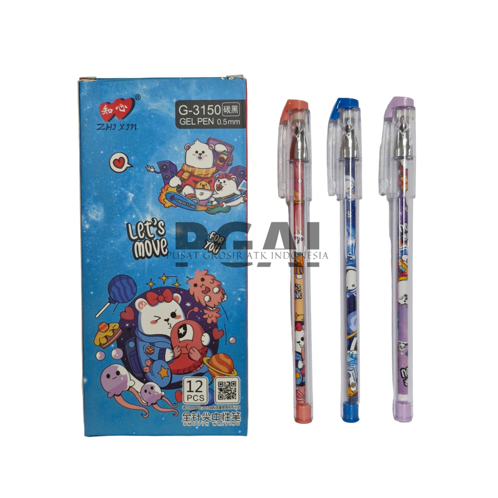 

BOLPOIN BULPEN PULPEN GEL PEN ZHI XIN G-3150 LET'S MOVE 0.5 MM 1 PACK ISI 12 PCS STATIONERY