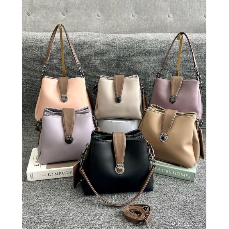 Tas Bahu Wanita Fashion Kulit Premium Korean Warna Ungu Tua Peach