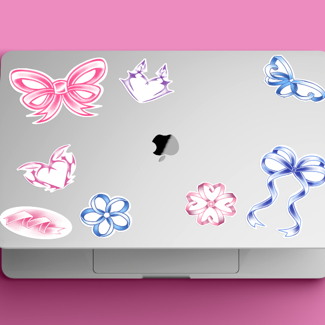 

Sticker Coquette Vinyl Doff Die Cut (Sticker coquette pink sanrio kuromi my melody baby blue biru soft girl aesthetic bunga flower sakura pita bow ribbons)