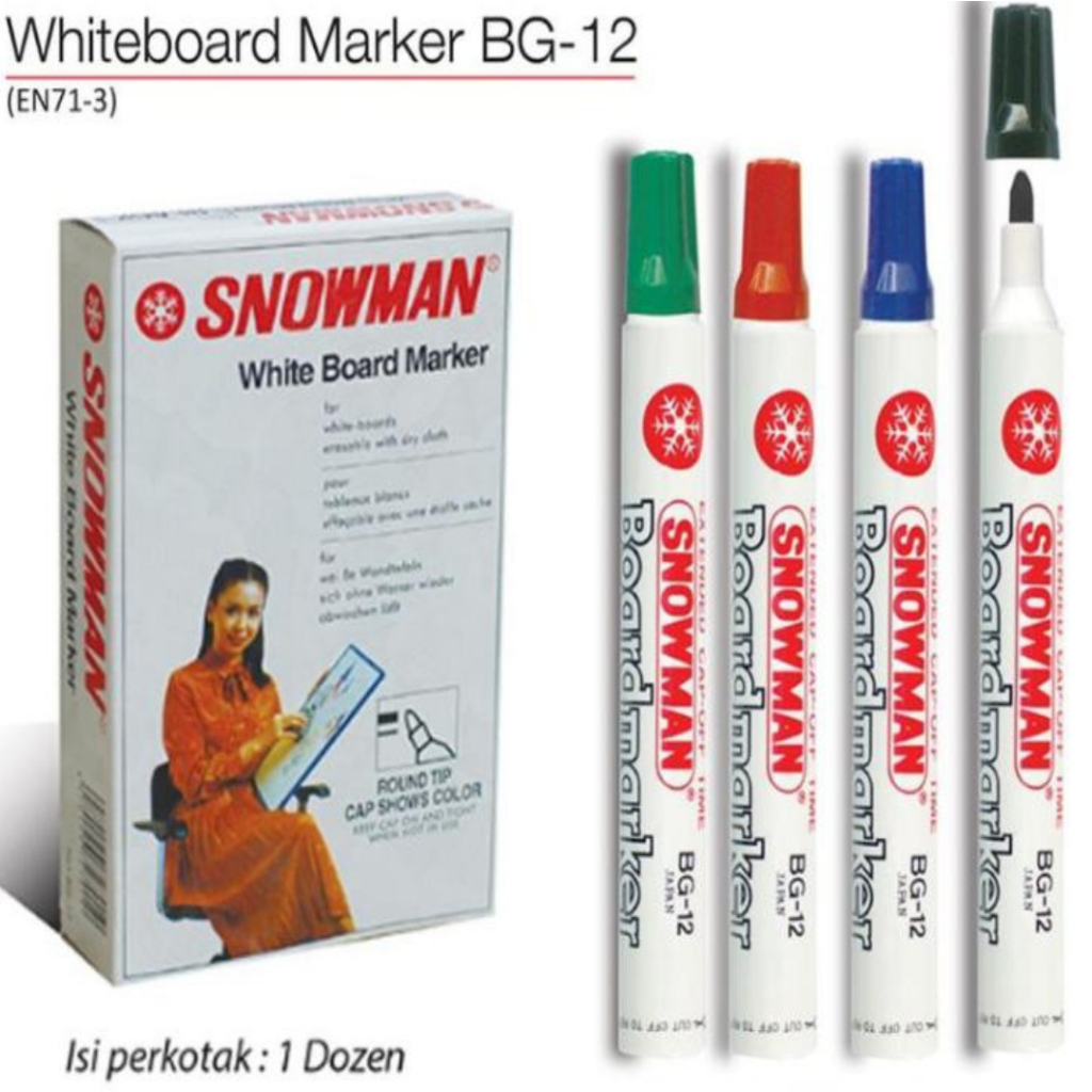 

Snowman White Board Marker BG-12 Isi 1 Box 12pcs