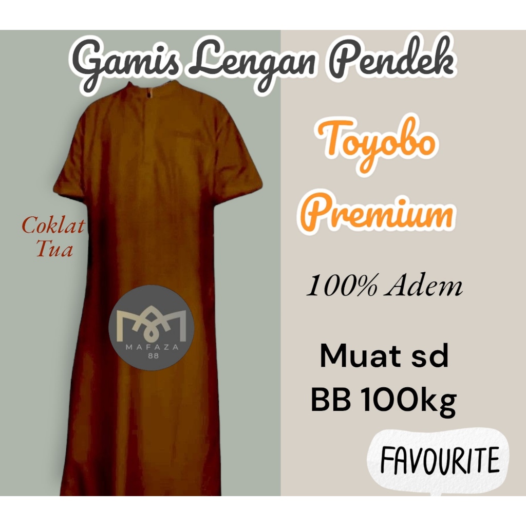 Gamis Jubah Muslim Pria TOYOBO PREMIUM ADEM Lengan Pendek Polos Sholat Umroh Lebaran Coklat Tua Cokl