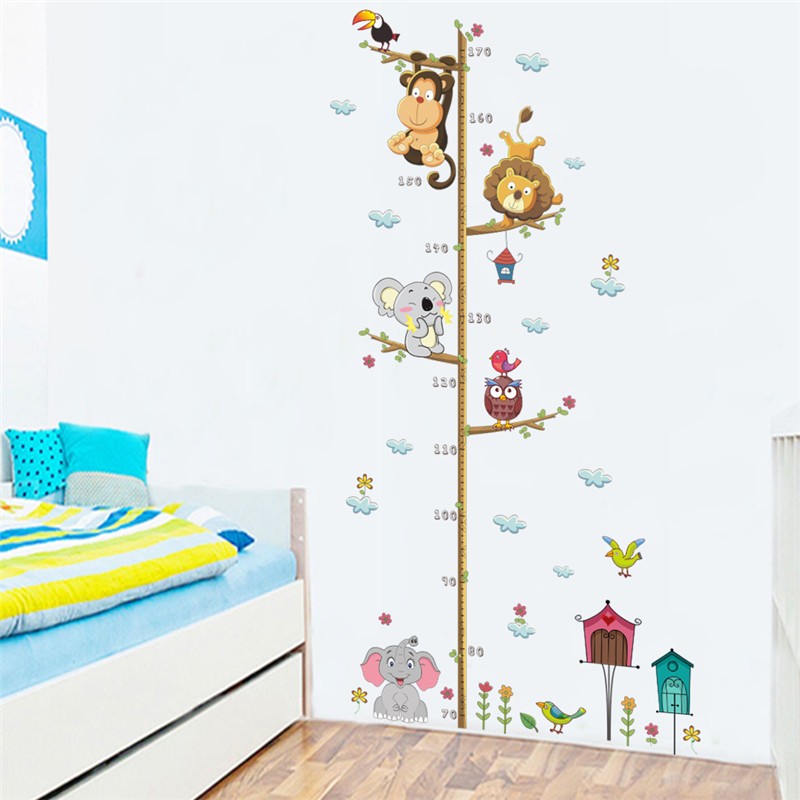 BSDMall- Wallpaper Stiker Dinding Pengukur Tinggi Badan Anak Room Decor Cartoon Lovely Animals