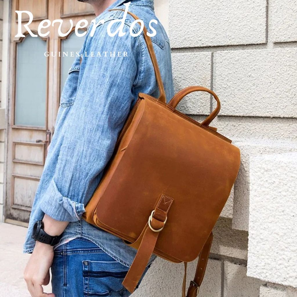 Tas Ransel Sekolah Multifungsi Daypack Pria Kulit Asli - Tas Ransel Kasual Kulit Asli Crazy Horse