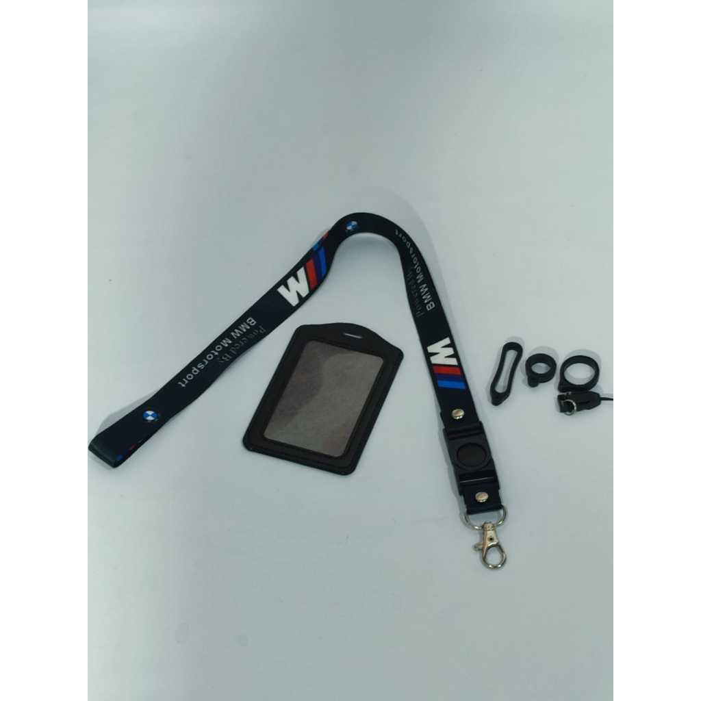 

Lanyard Premium BMW Hitam " FREE " Case Gantungan Karet Oring Cantolan / Lanyard ID Card Custom Pandawatali