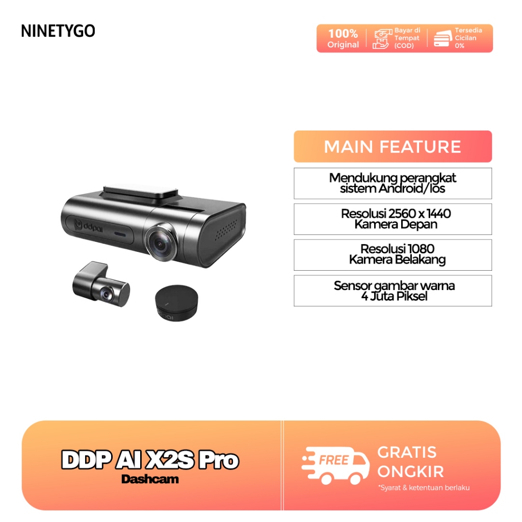 DDPAI X2S Pro Dual Channel DashCam QHD 2K Depan & 1080p Belakang