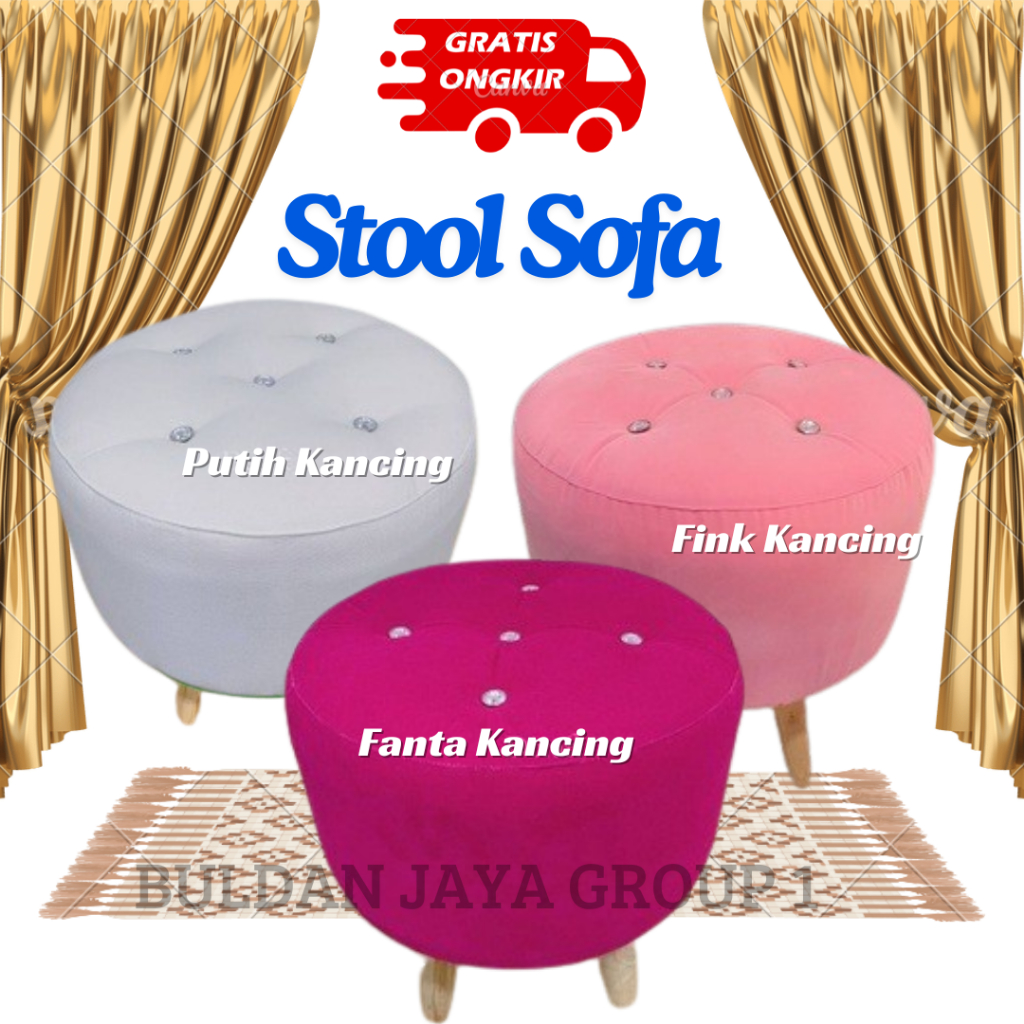 Stool Sofa Kursi Bulat Kancing Polos Minimalis Perlengkapan Rumah
