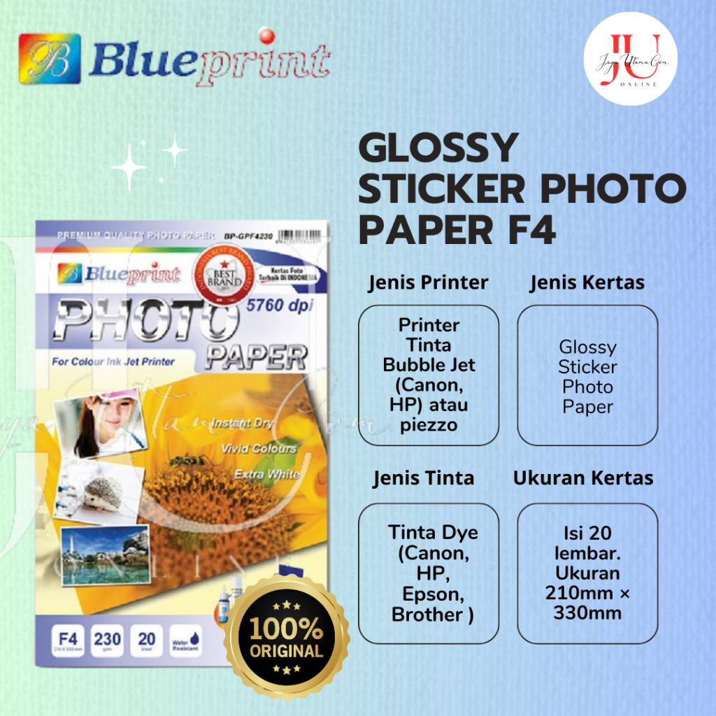 

Kertas Foto / Kertas Glossy / Glossy Paper BLUEPRINT F4 230 gsm