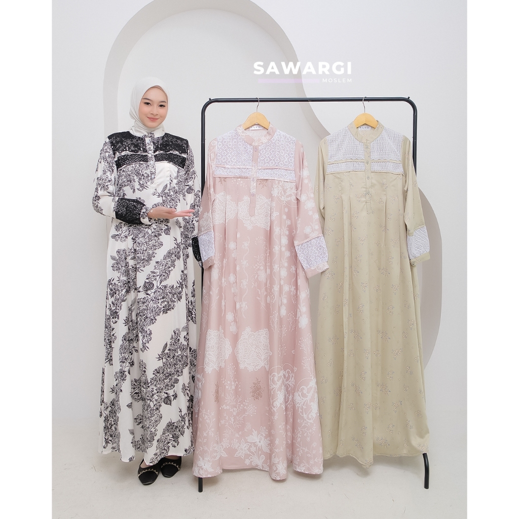 JASMINE SERIES Gamis Wanita / Dress Bordir Bunga Satin Silky