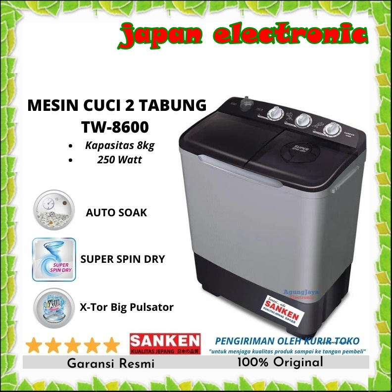 MESIN CUCI SANKEN TW 8827 8KG 2 TABUNG TW8827 8KG  murah promo