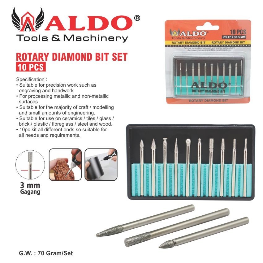 ROTARY DIAMOND SET 10 PCS / MATA BOR ROTARY / KIKIR ROTARY DIAMOND / MATA BOR GRAFIR MERK ALDO